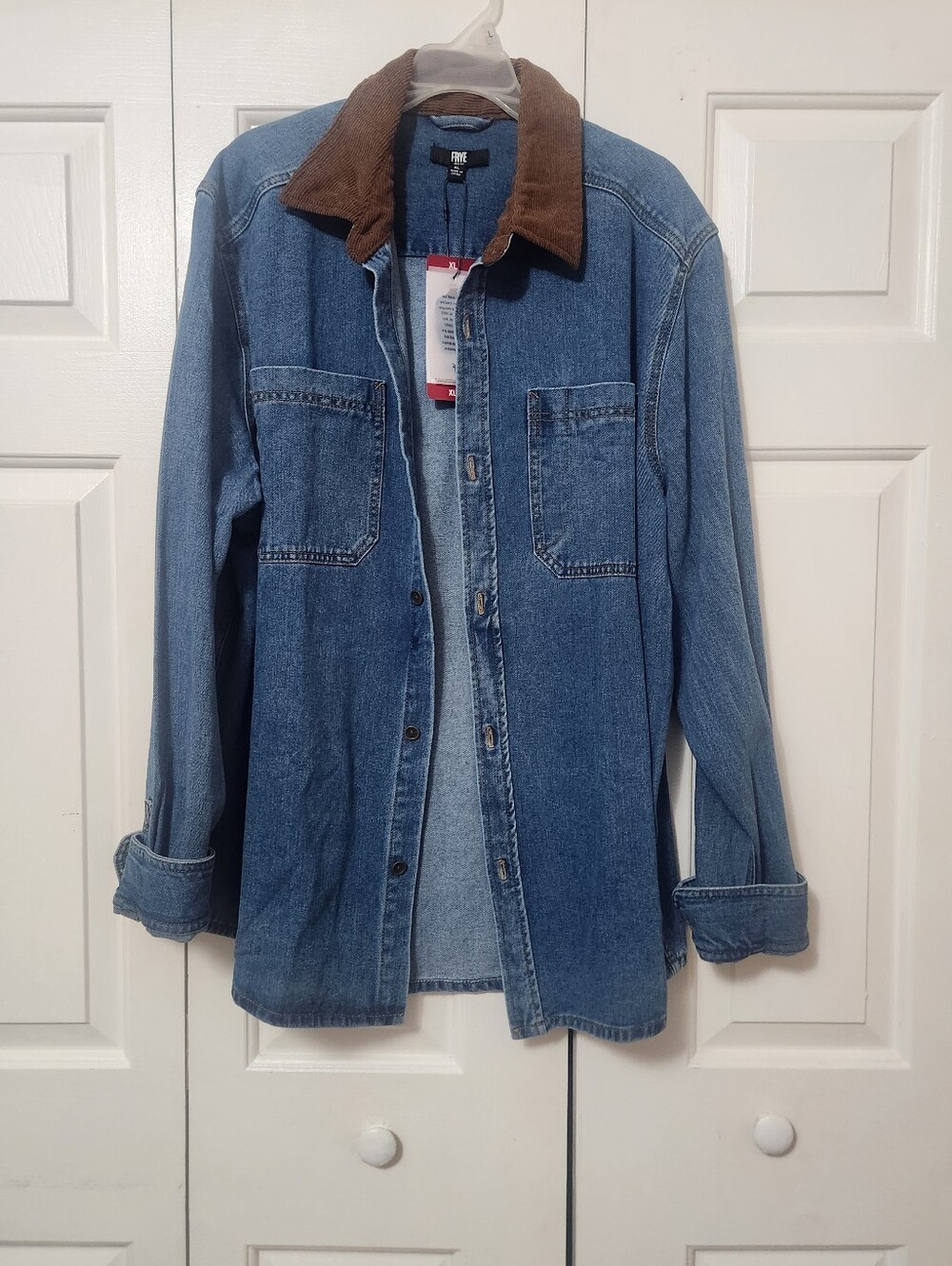 Frye Blue Denim Jacket with Brown Corduroy Collar